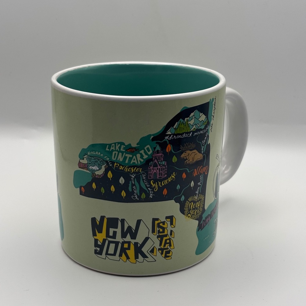 Sthetix‎ Stoneware New York State Map Coffee Mug Green Souvenir Travel Cup